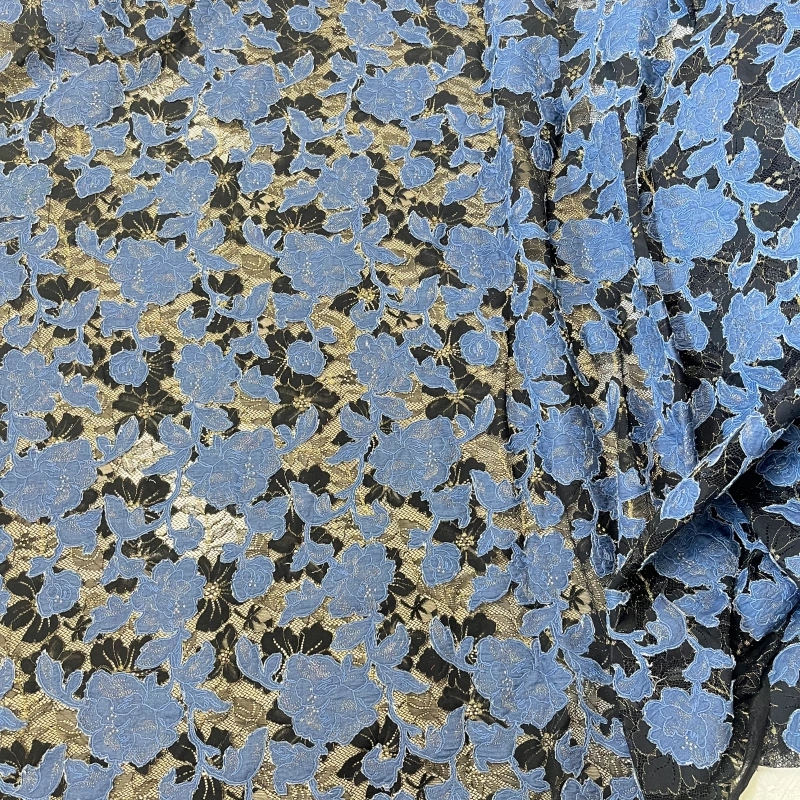 Denim Patchwork Fusion – Embroidered Lace Fabric