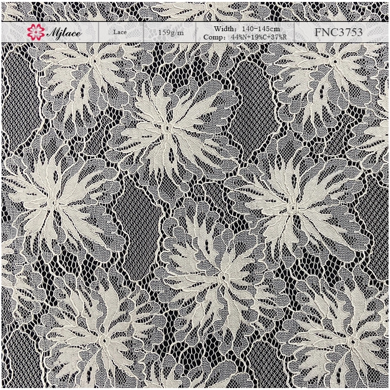 Lace fabric with symmetrical floral spray