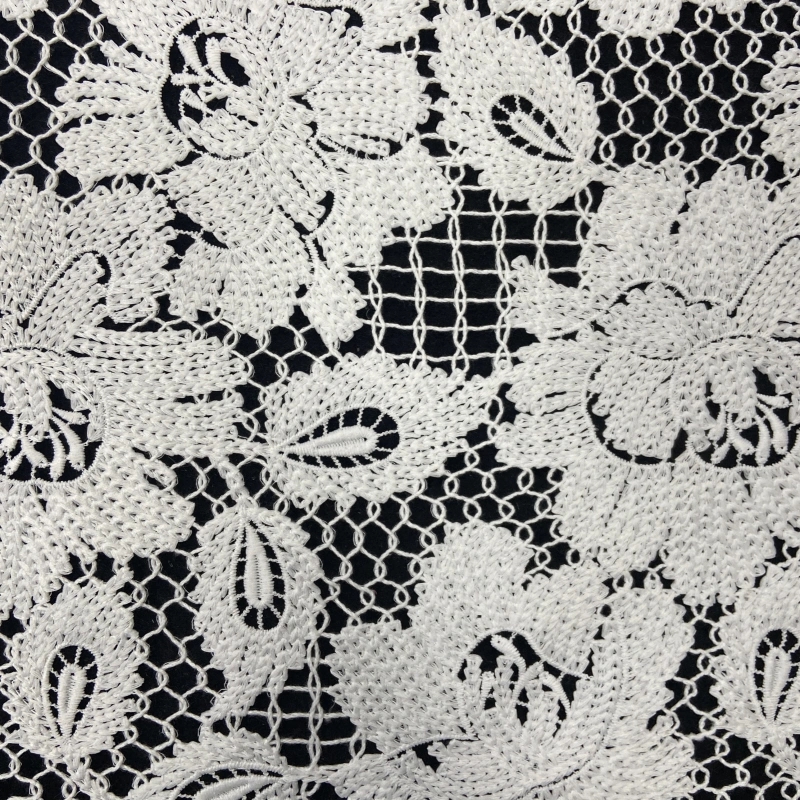 Embroidered lace with leafy border