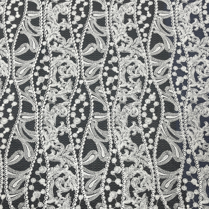 Elegant Floral Cord Embroidery Lace Fabric – Textured Trim by Meijara