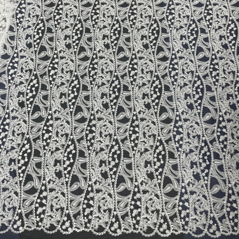 Elegant Floral Cord Embroidery Lace Fabric – Textured Trim by Meijara