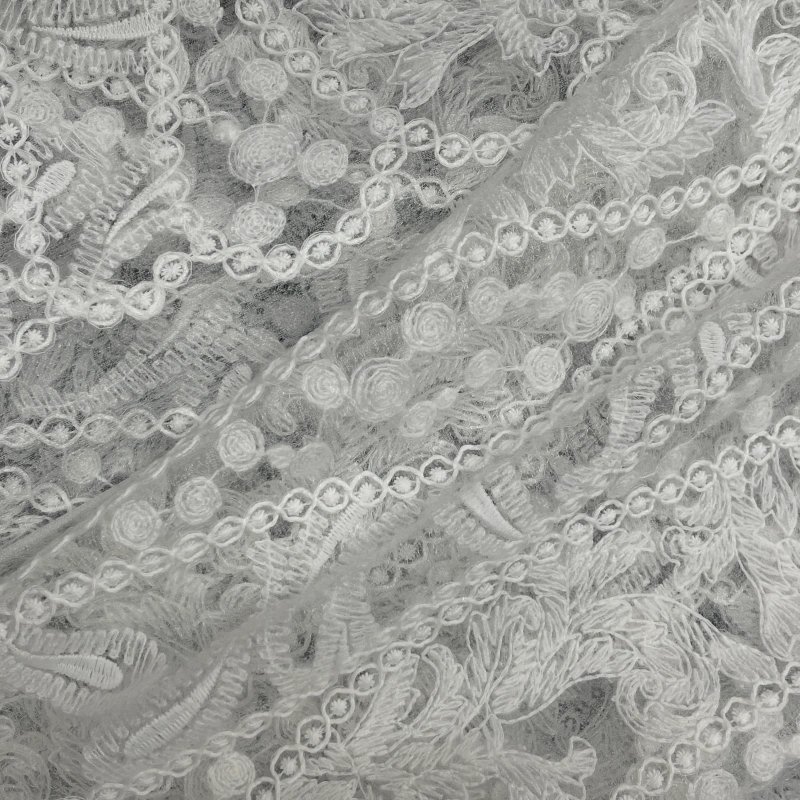 Elegant Floral Cord Embroidery Lace Fabric – Textured Trim by Meijara
