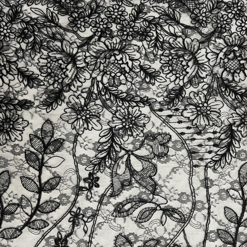 Delicate Floral Cord Embroidery Lace Fabric – Lightweight Trim by MJlace