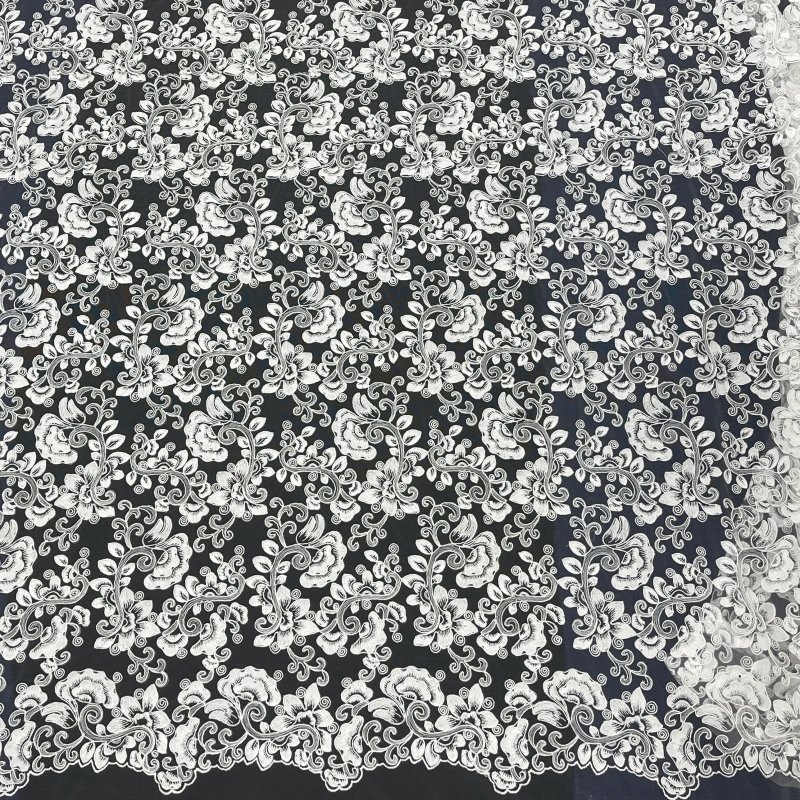 Beautiful Floral Cord Embroidery Lace Fabric – Textured Trim by MJlace