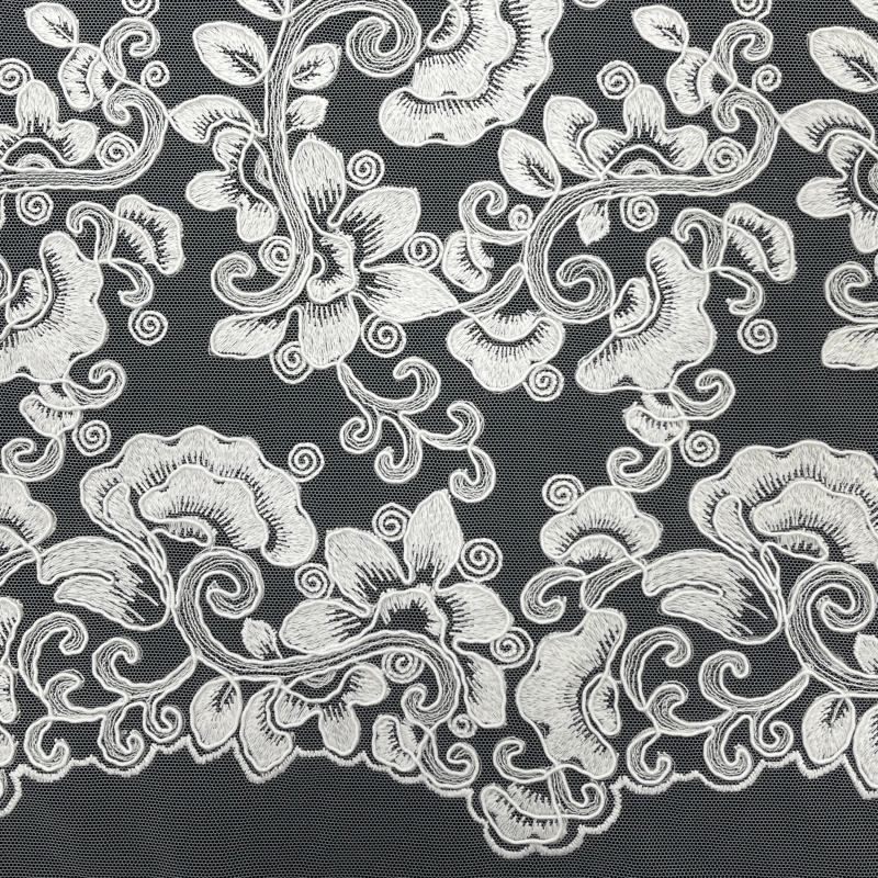 Beautiful Floral Cord Embroidery Lace Fabric – Textured Trim by MJlace