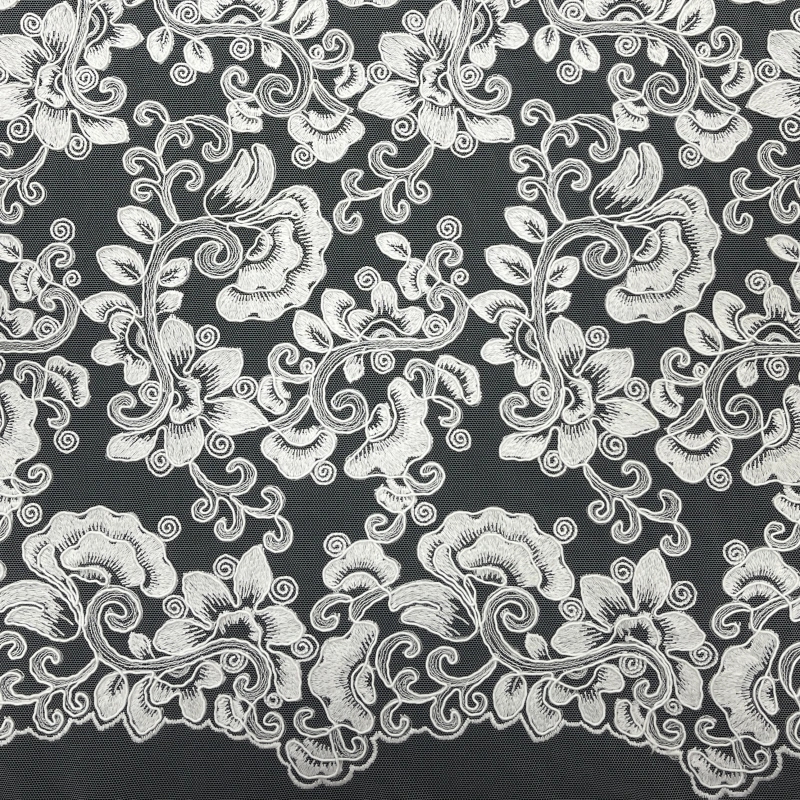 Beautiful Floral Cord Embroidery Lace Fabric – Textured Trim by MJlace