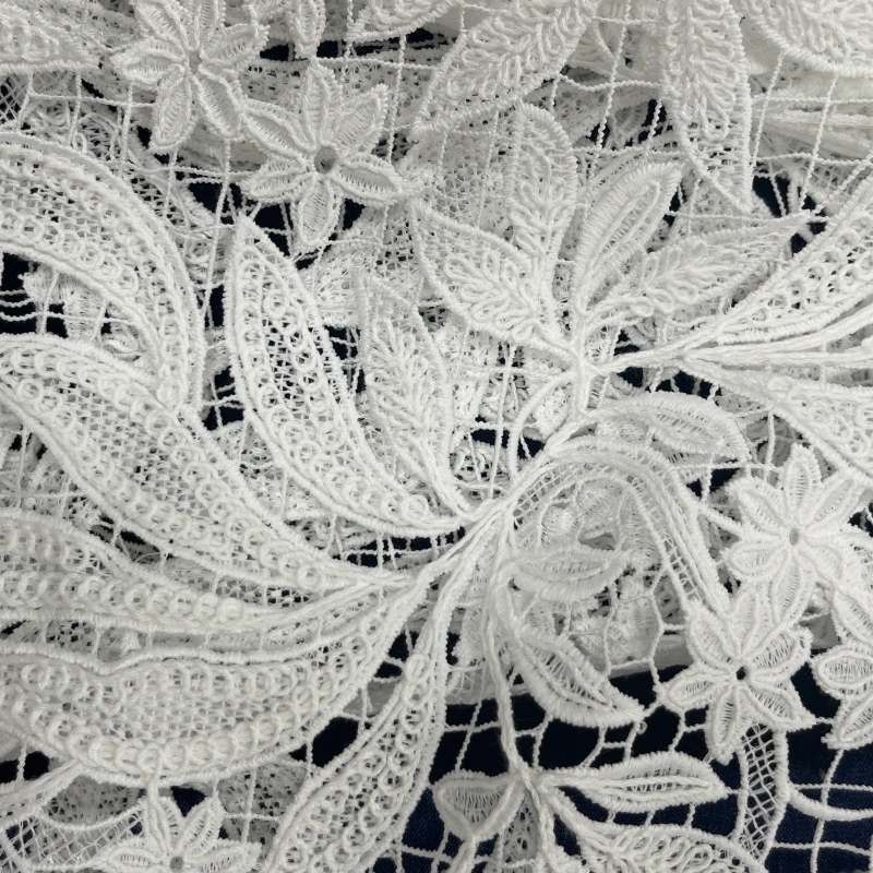 Heavyweight Floral Water-Soluble Embroidered Lace Fabric – Rich Textured Trim by MJlace