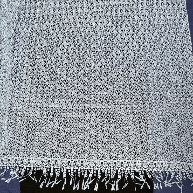 Floral Water-Soluble Embroidered Lace with Fringe Detail – Tassel Trim Fabric by MJlace