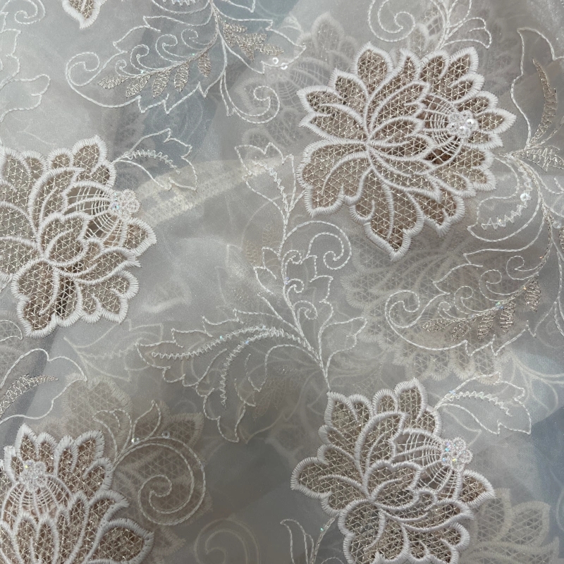 Gold Thread Laser Embroidered Lace Fabric – Metallic Floral Trim by MJlace