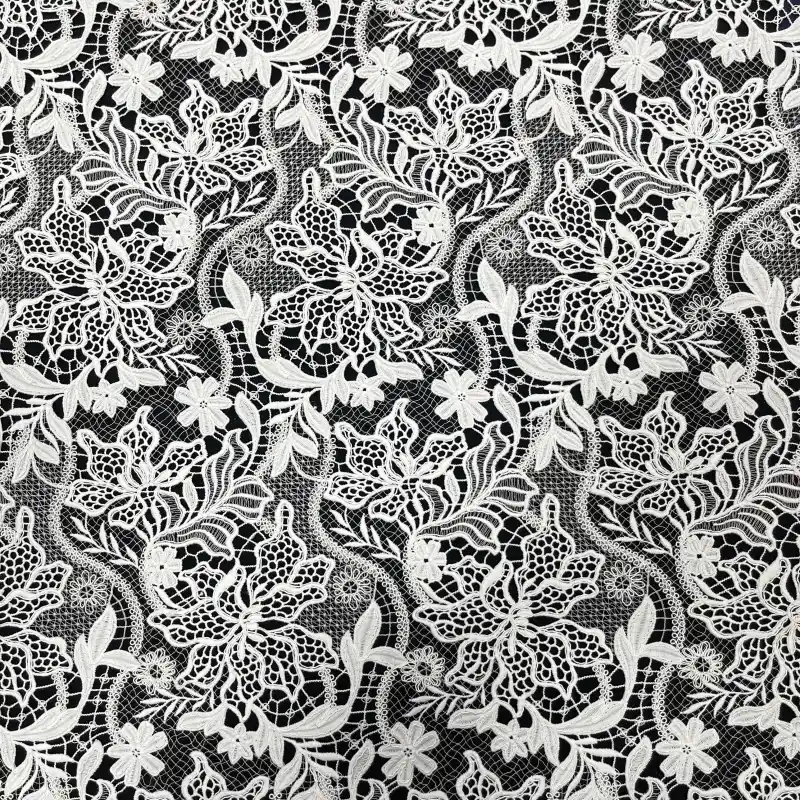 Royal Bloom Heavyweight Water-Soluble Embroidered Lace — Rich Floral Embroidery Fabric