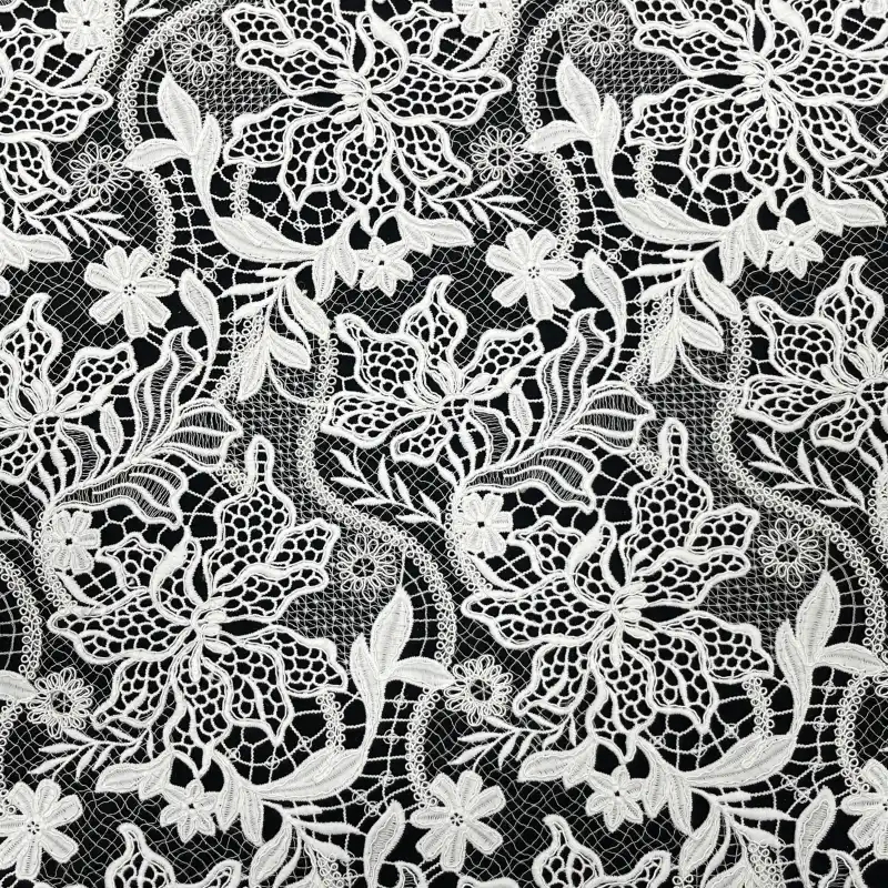 Royal Bloom Heavyweight Water-Soluble Embroidered Lace — Rich Floral Embroidery Fabric