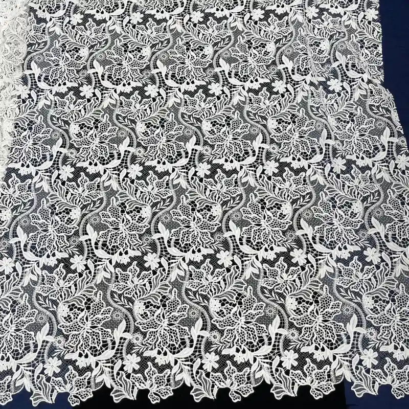 Royal Bloom Heavyweight Water-Soluble Embroidered Lace — Rich Floral Embroidery Fabric