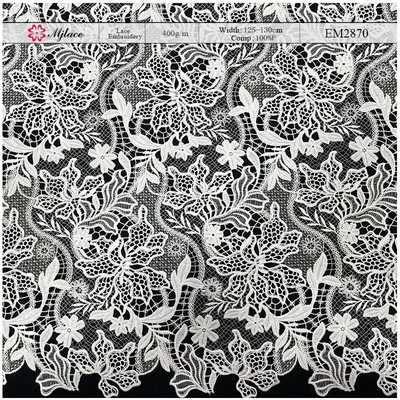 Royal Bloom Heavyweight Water-Soluble Embroidered Lace — Rich Floral Embroidery Fabric