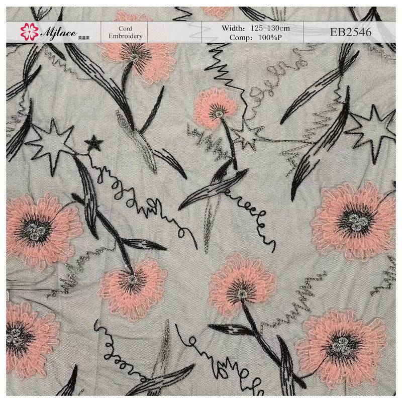 Floral Cord Embroidery Fabric with Raised 3D Design – Decorative Textured Trim