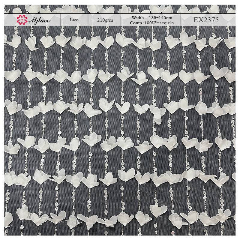 Celestial Cascade: 3D Sequin-Embellished Bridal Lace