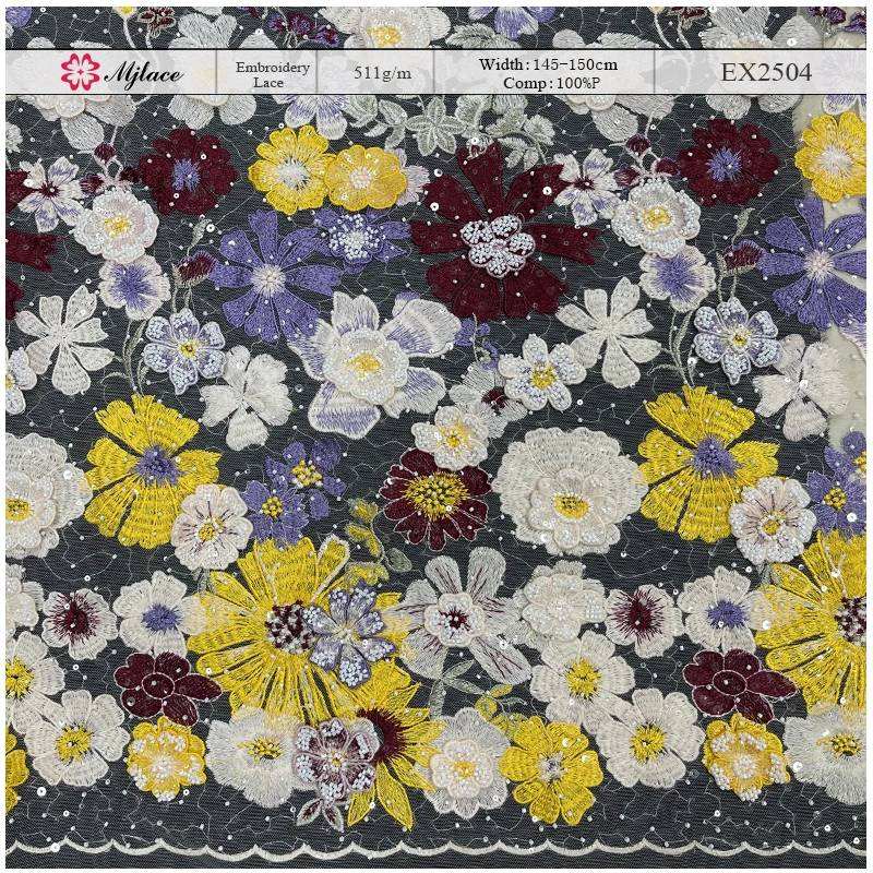 Embellished Floral Lace Fabric with Sequins and Beads – Beaded Applique Trim by MJlace