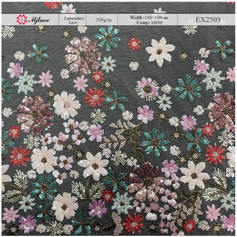 Elegant Beaded Floral Embroidery Lace Fabric – Lightweight Sequin Trim by MJlace