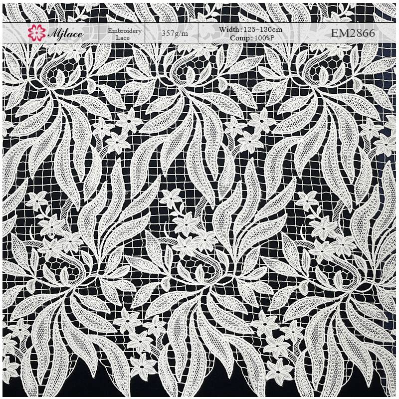 Heavyweight Floral Water-Soluble Embroidered Lace Fabric – Rich Textured Trim by MJlace