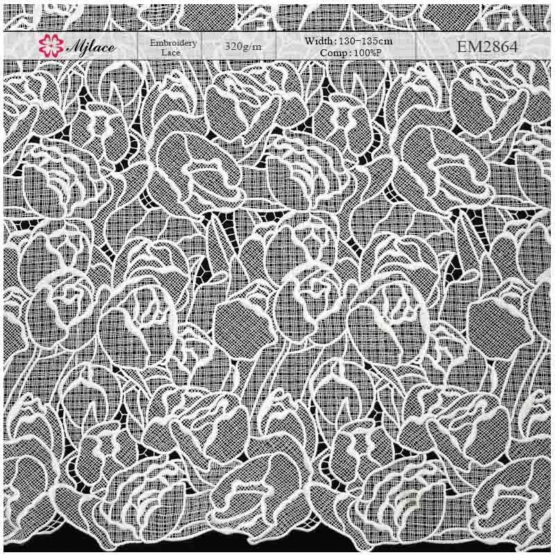 Dentelle brodée hydrosoluble à motifs floraux riches – Bordure mi-lourde par MJlace