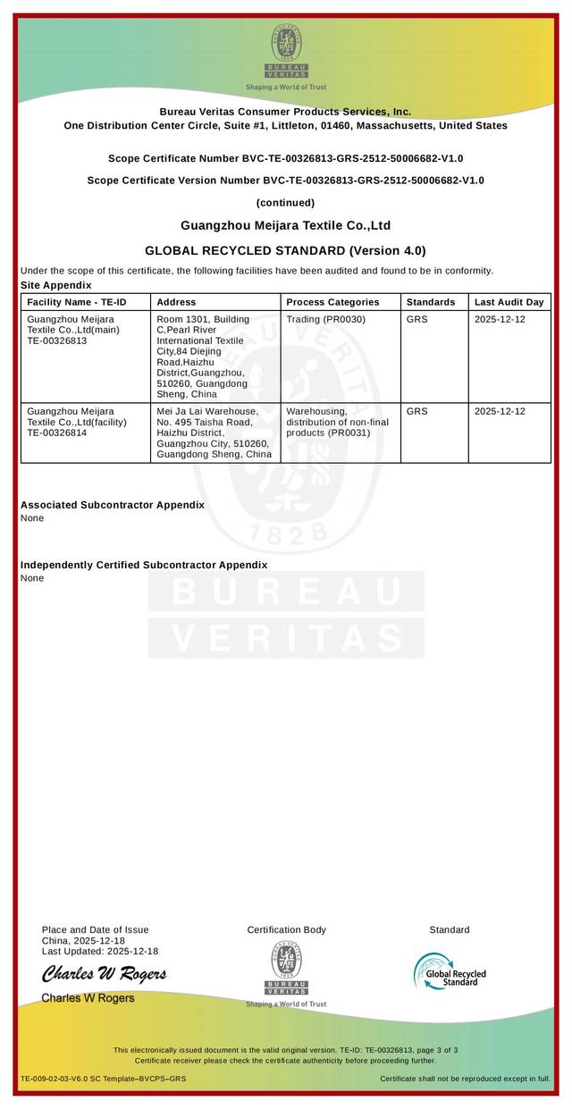 Meijara GRS factory certification details