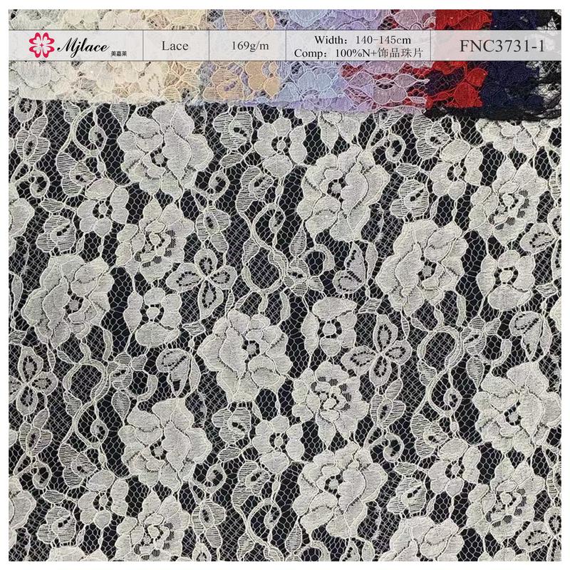 Glimmer Veil – Beaded Nylon Lace Fabric