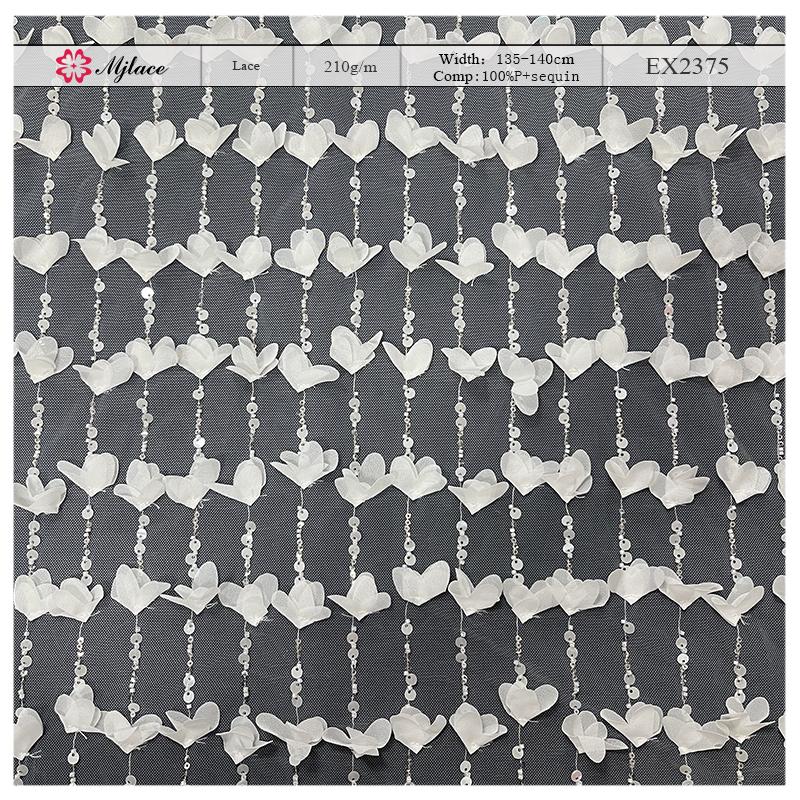 Celestial Cascade: 3D Sequin-Embellished Bridal Lace