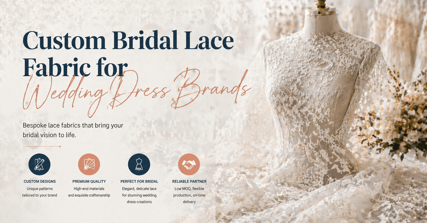 Custom Bridal Lace Fabric for Wedding Dress Brands