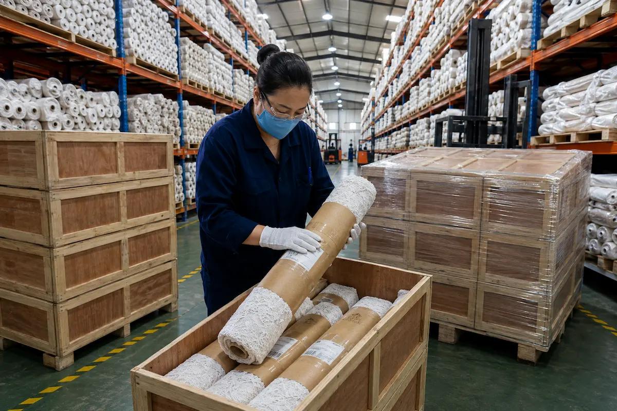 Lace fabric packaging global delivery