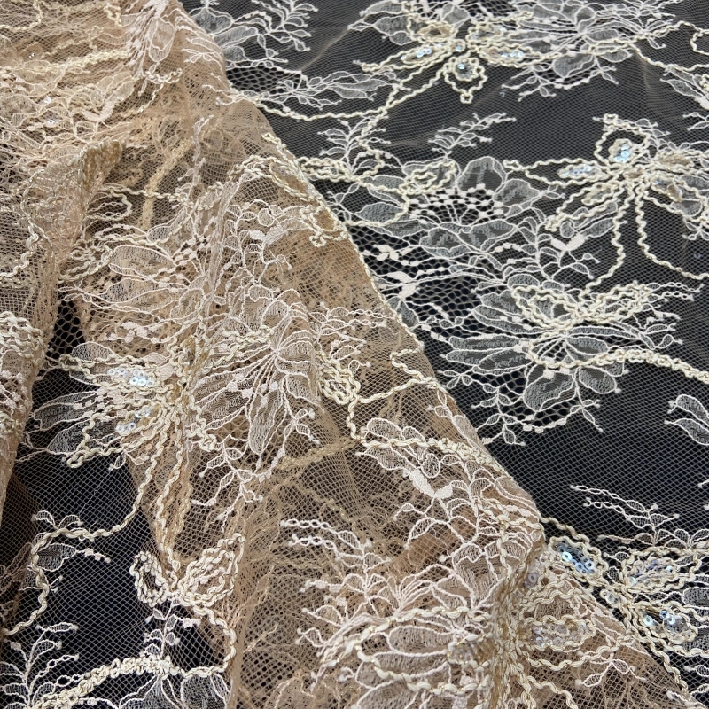 Starlight Sparkle Embellished Lace-Sequins Embroidered Lace Fabric