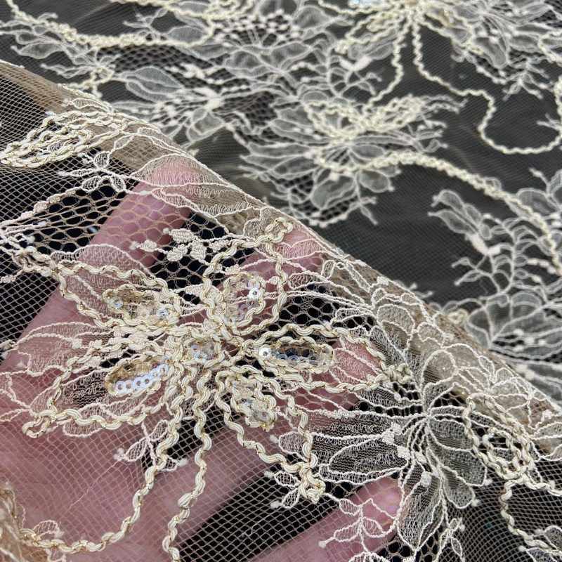 Starlight Sparkle Embellished Lace-Sequins Embroidered Lace Fabric