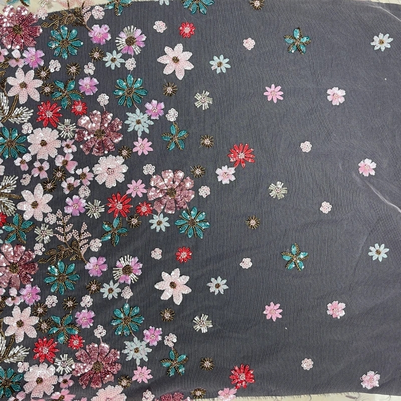 Elegant Beaded Floral Embroidery Lace Fabric – Lightweight Sequin Trim by MJlace