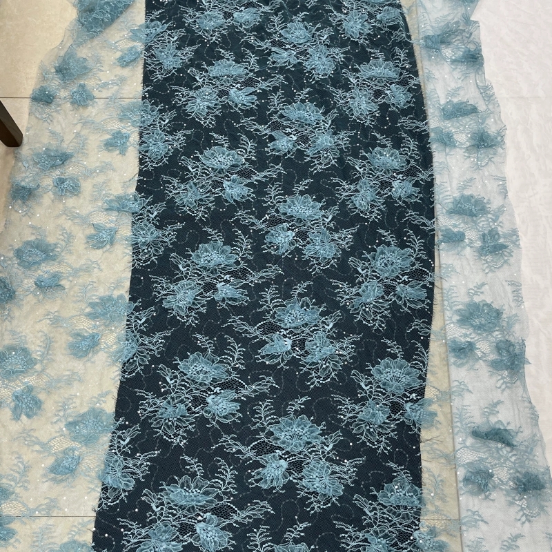 Embellished Floral Lace Fabric with Sequins and Beads – Beaded Applique Trim by MJlace