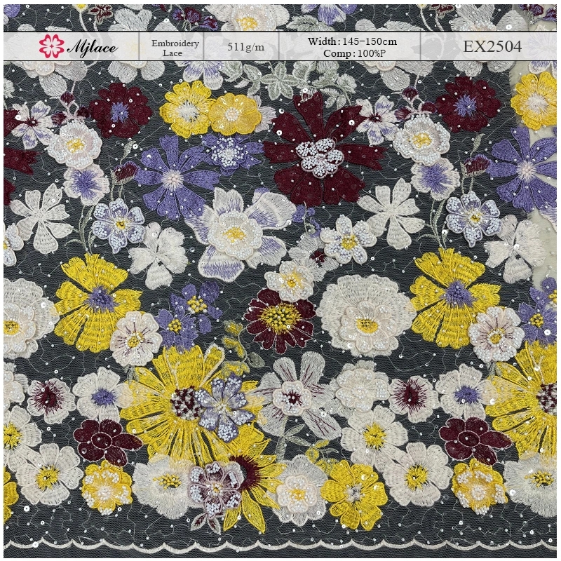 Embellished Floral Lace Fabric with Sequins and Beads – Beaded Applique Trim by MJlace