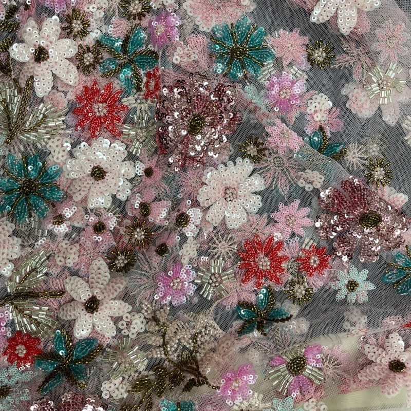 Elegant Beaded Floral Embroidery Lace Fabric – Lightweight Sequin Trim by MJlace