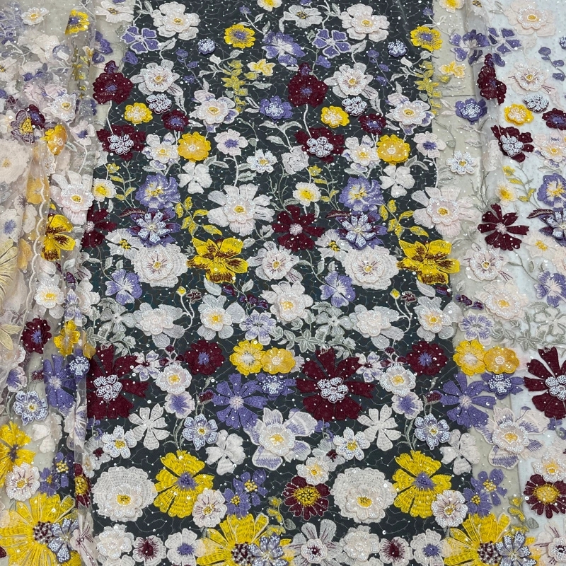Embellished Floral Lace Fabric with Sequins and Beads – Beaded Applique Trim by MJlace