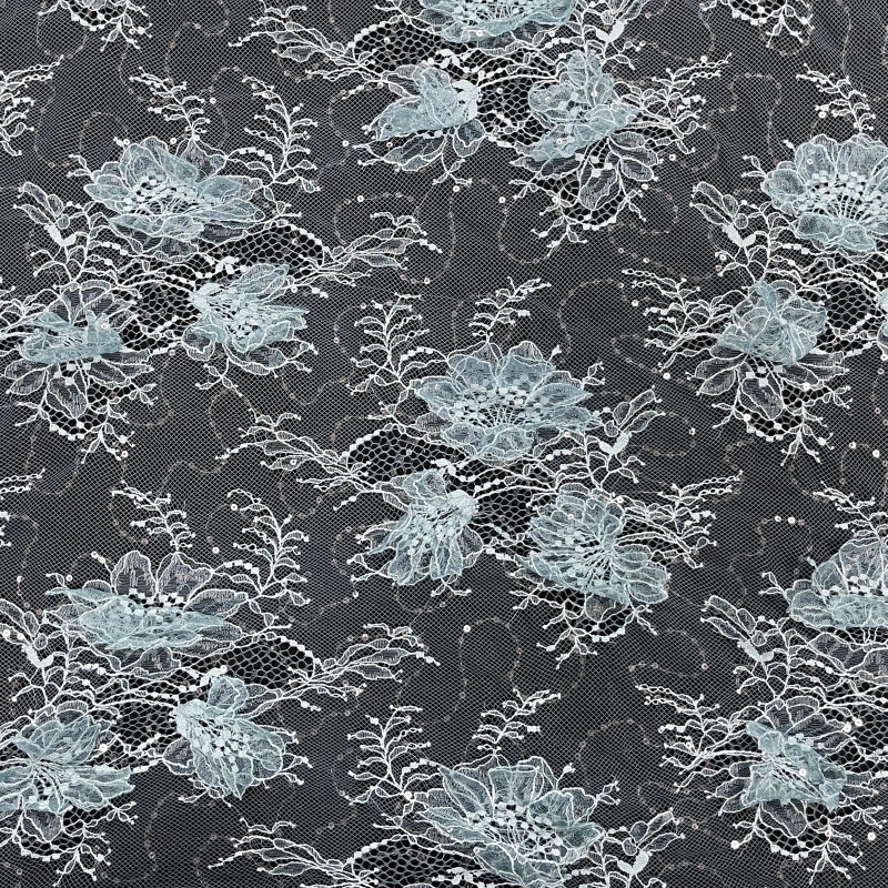Embellished Floral Lace Fabric with Sequins and Beads – Beaded Applique Trim by MJlace