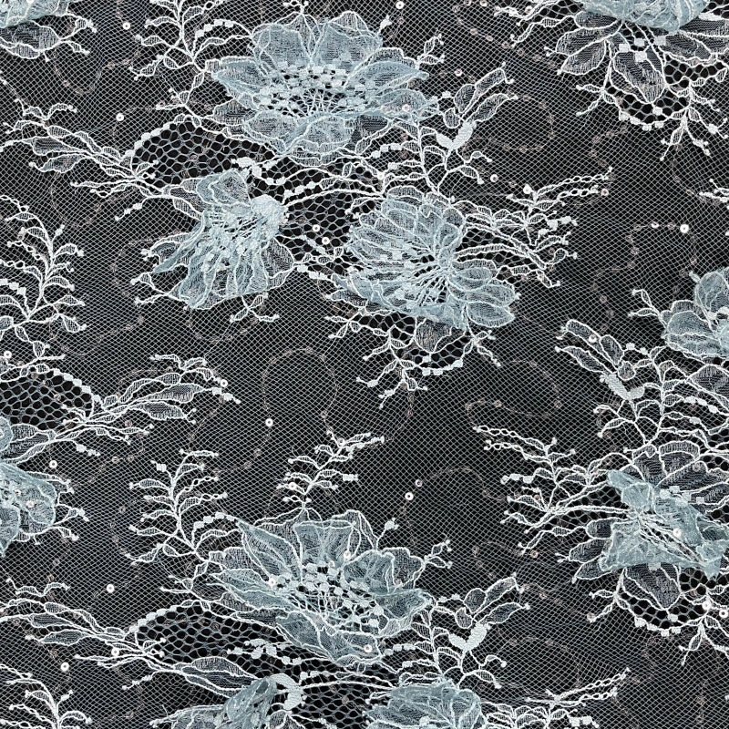 Embellished Floral Lace Fabric with Sequins and Beads – Beaded Applique Trim by MJlace