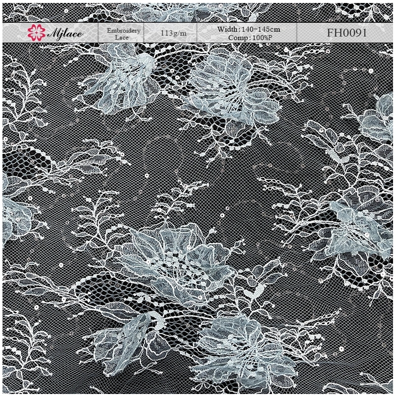 Embellished Floral Lace Fabric with Sequins and Beads – Beaded Applique Trim by MJlace