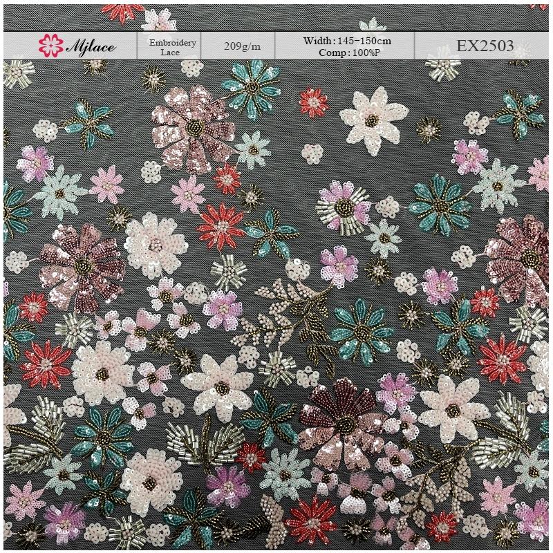 Elegant Beaded Floral Embroidery Lace Fabric – Lightweight Sequin Trim by MJlace