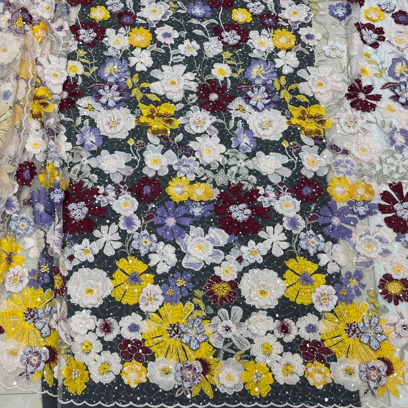 Embellished Floral Lace Fabric with Sequins and Beads – Beaded Applique Trim by MJlace