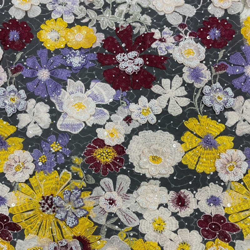 Embellished Floral Lace Fabric with Sequins and Beads – Beaded Applique Trim by MJlace