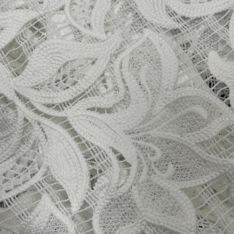 Heavyweight Floral Water-Soluble Embroidered Lace with Fringe – Tassel Trim Fabric by MJlace
