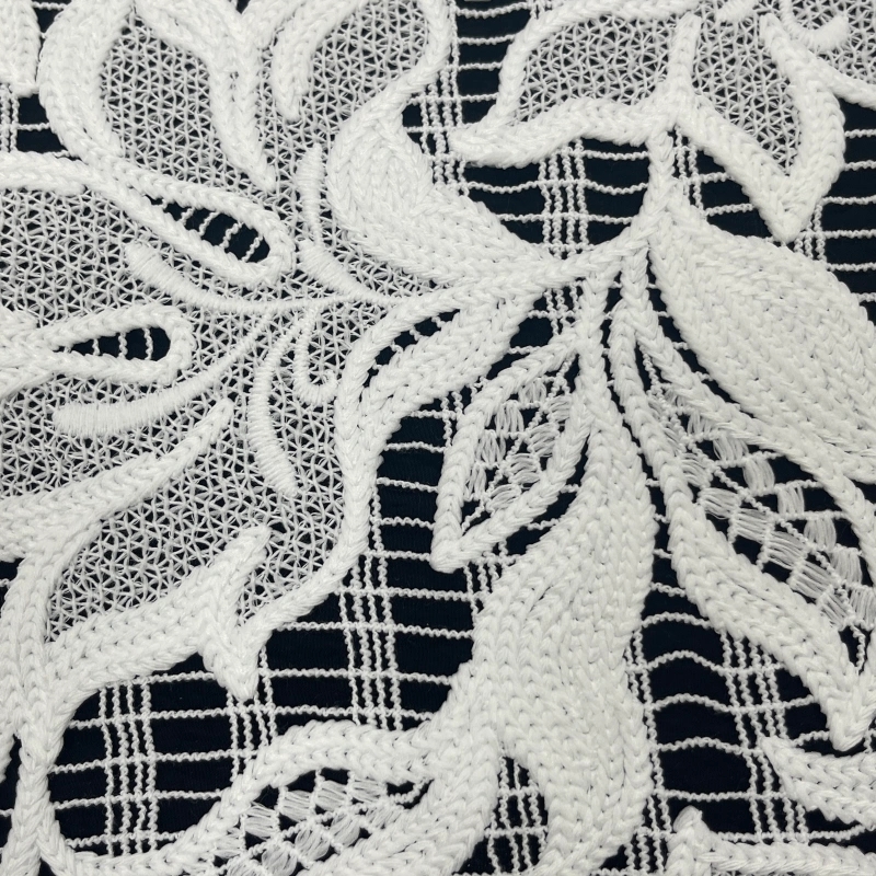 Heavyweight Floral Water-Soluble Embroidered Lace with Fringe – Tassel Trim Fabric by MJlace