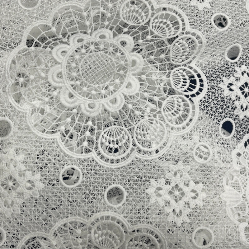 Elegant Floral Water-Soluble Embroidered Lace Fabric – Classic Medium-Weight Trim by MJlace