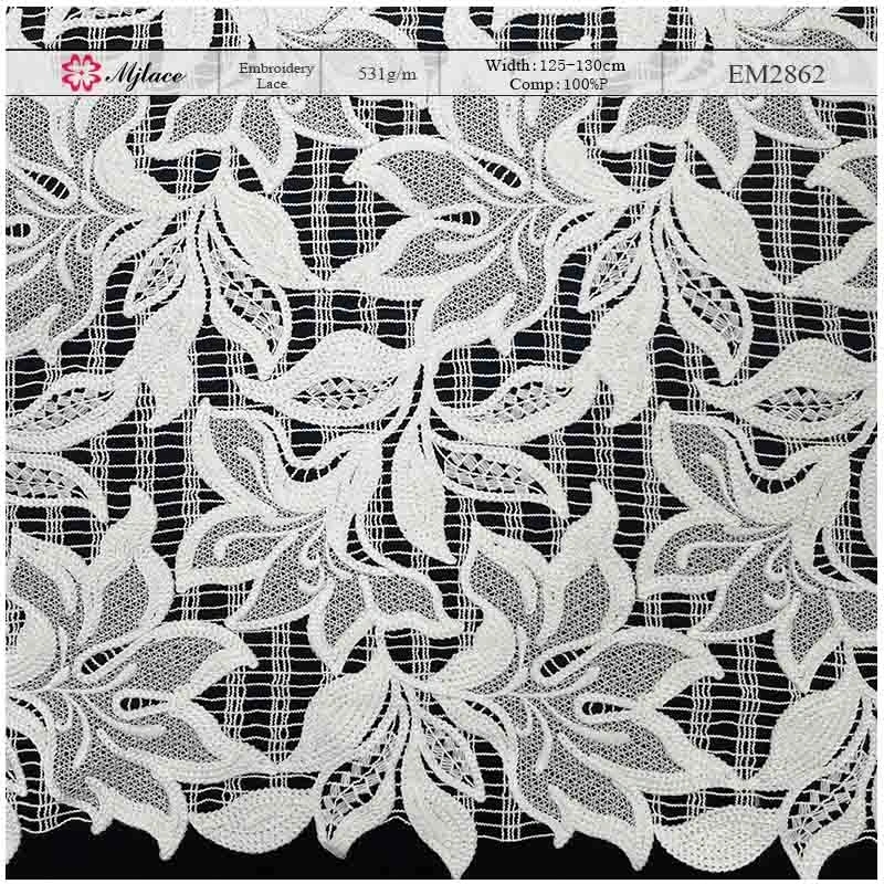 Heavyweight Floral Water-Soluble Embroidered Lace with Fringe – Tassel Trim Fabric by MJlace