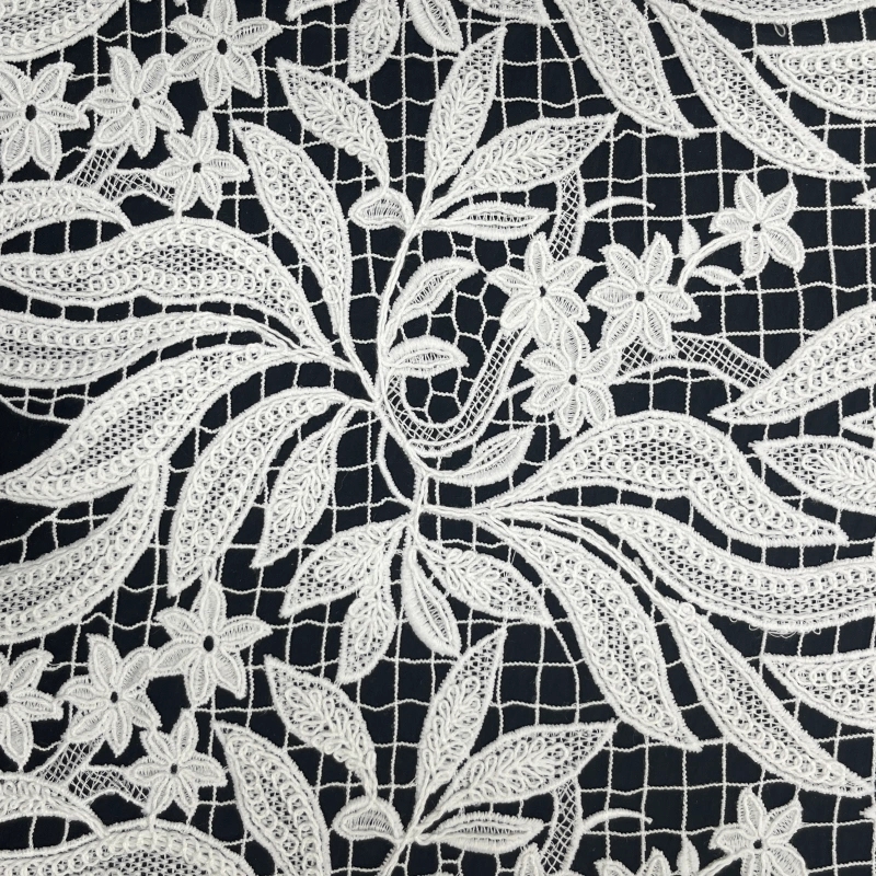Heavyweight Floral Water-Soluble Embroidered Lace Fabric – Rich Textured Trim by MJlace