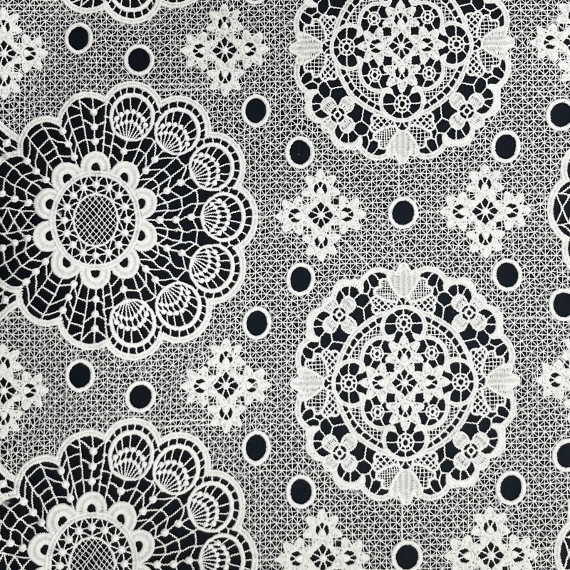 Elegant Floral Water-Soluble Embroidered Lace Fabric – Classic Medium-Weight Trim by MJlace