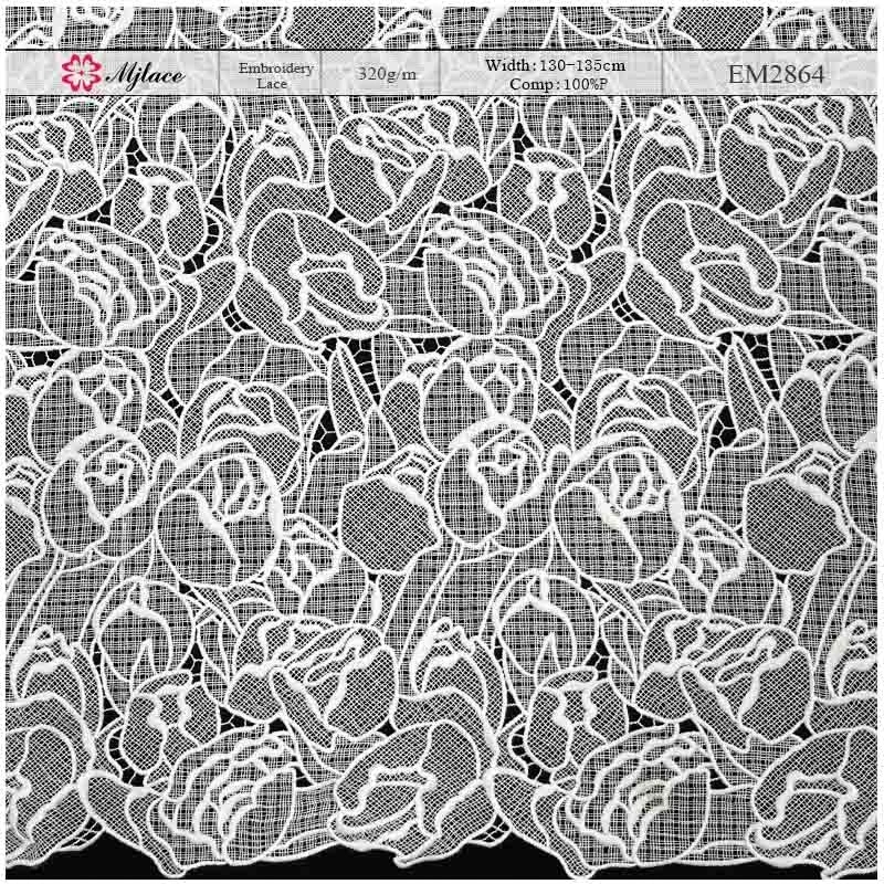 Rich Floral Water-Soluble Embroidered Lace Fabric – Medium-Heavy Trim by MJlace
