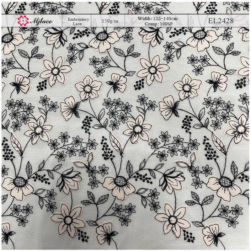 Delicate Floral Laser Embroidered Lace Fabric – Lightweight Cutwork Trim by MJlace