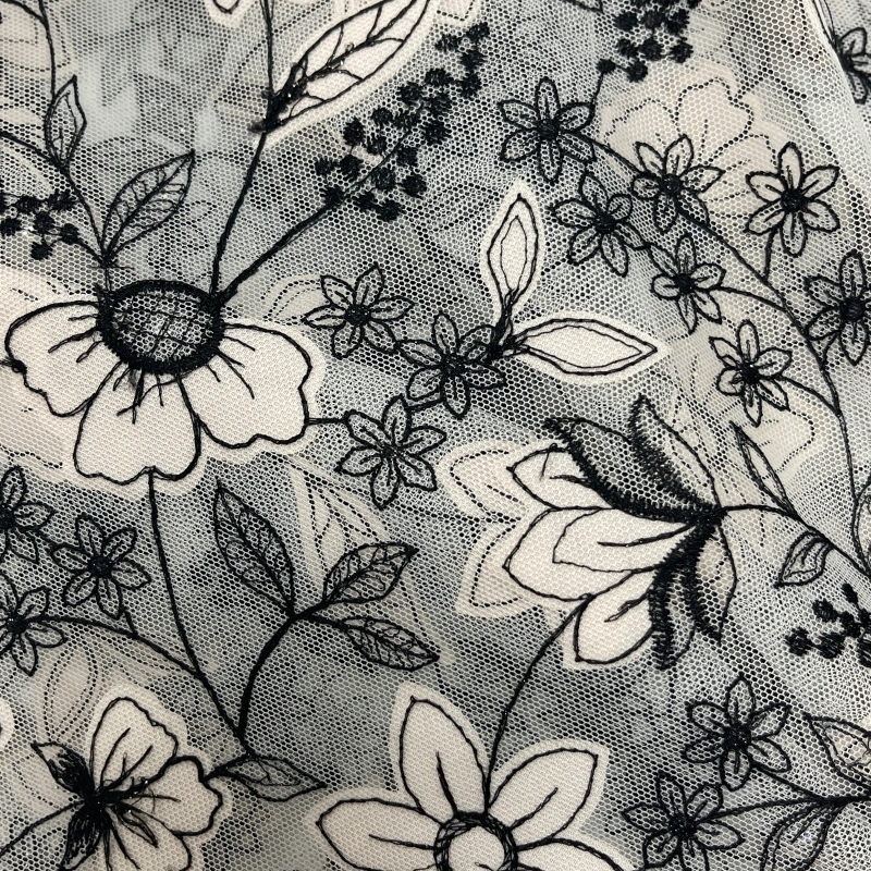 Delicate Floral Laser Embroidered Lace Fabric – Lightweight Cutwork Trim by MJlace